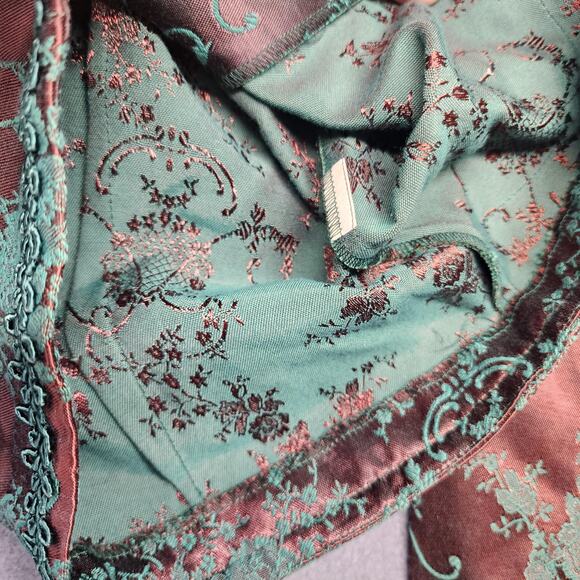 Womens Victorian Style Dress Jacket Set 10 Green Brown Brocade Pleated Oriental - Picture 6 of 16